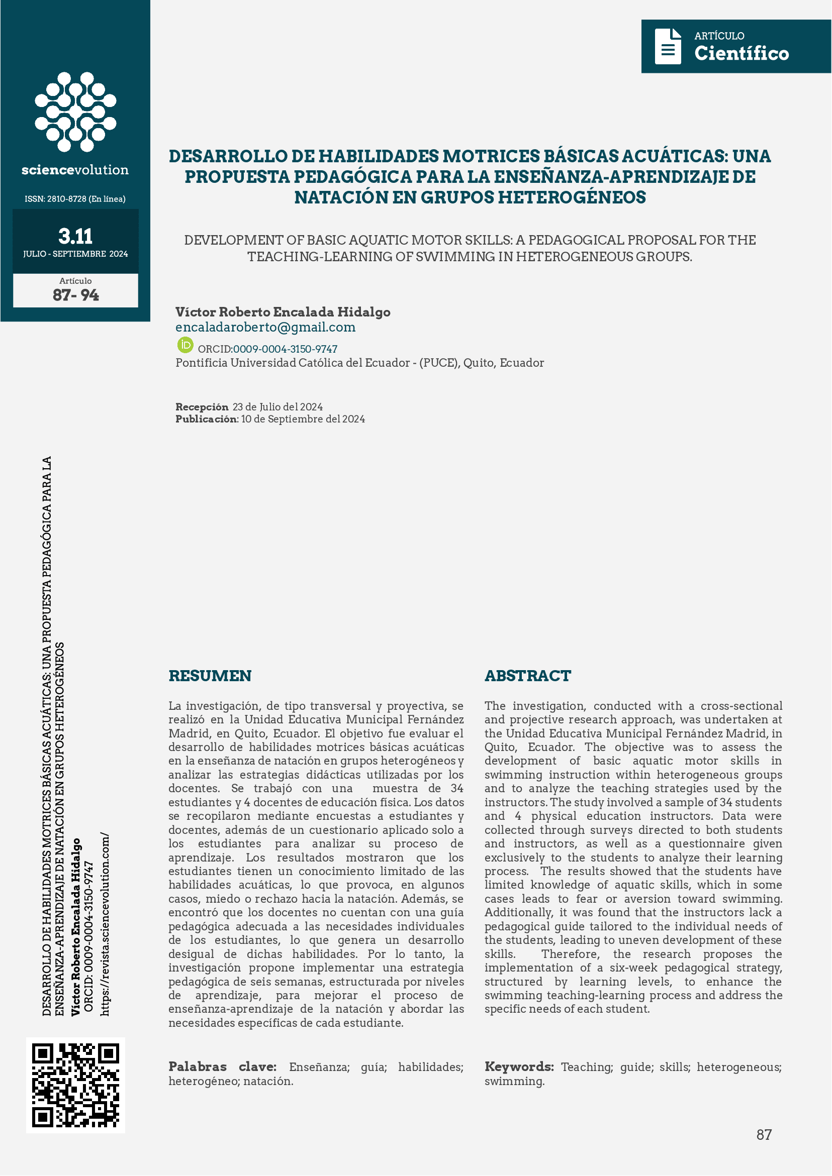 DESARROLLO DE HABILIDADES MOTRICES BÁSICAS ACUÁTICAS: UNA PROPUESTA PEDAGÓGICA PARA LA ENSEÑANZA-APRENDIZAJE DE NATACIÓN EN GRUPOS HETEROGÉNEOS Portada
