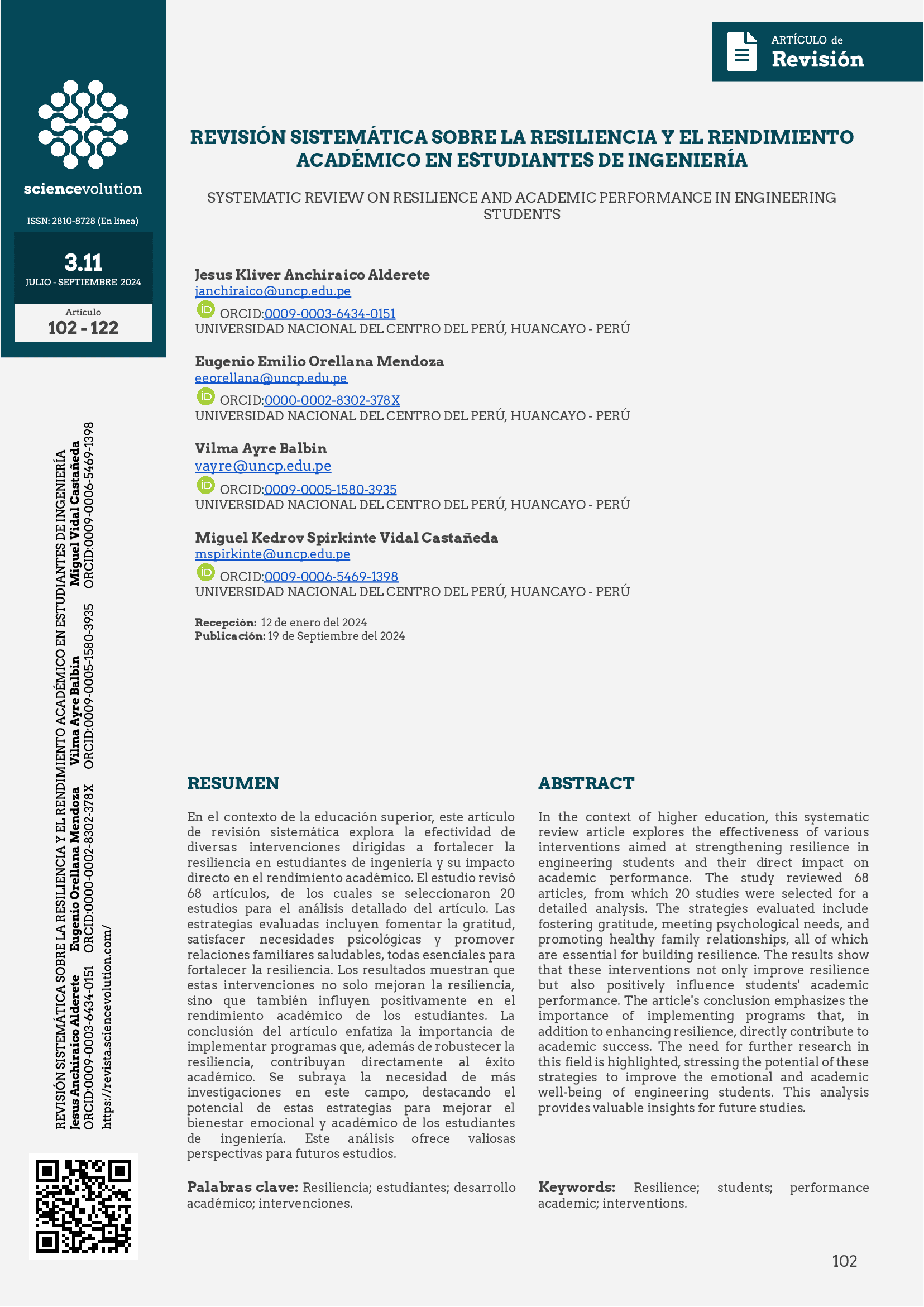 REVISIÓN SISTEMÁTICA SOBRE LA RESILIENCIA Y EL RENDIMIENTO ACADÉMICO EN ESTUDIANTES DE INGENIERÍA PORTADA