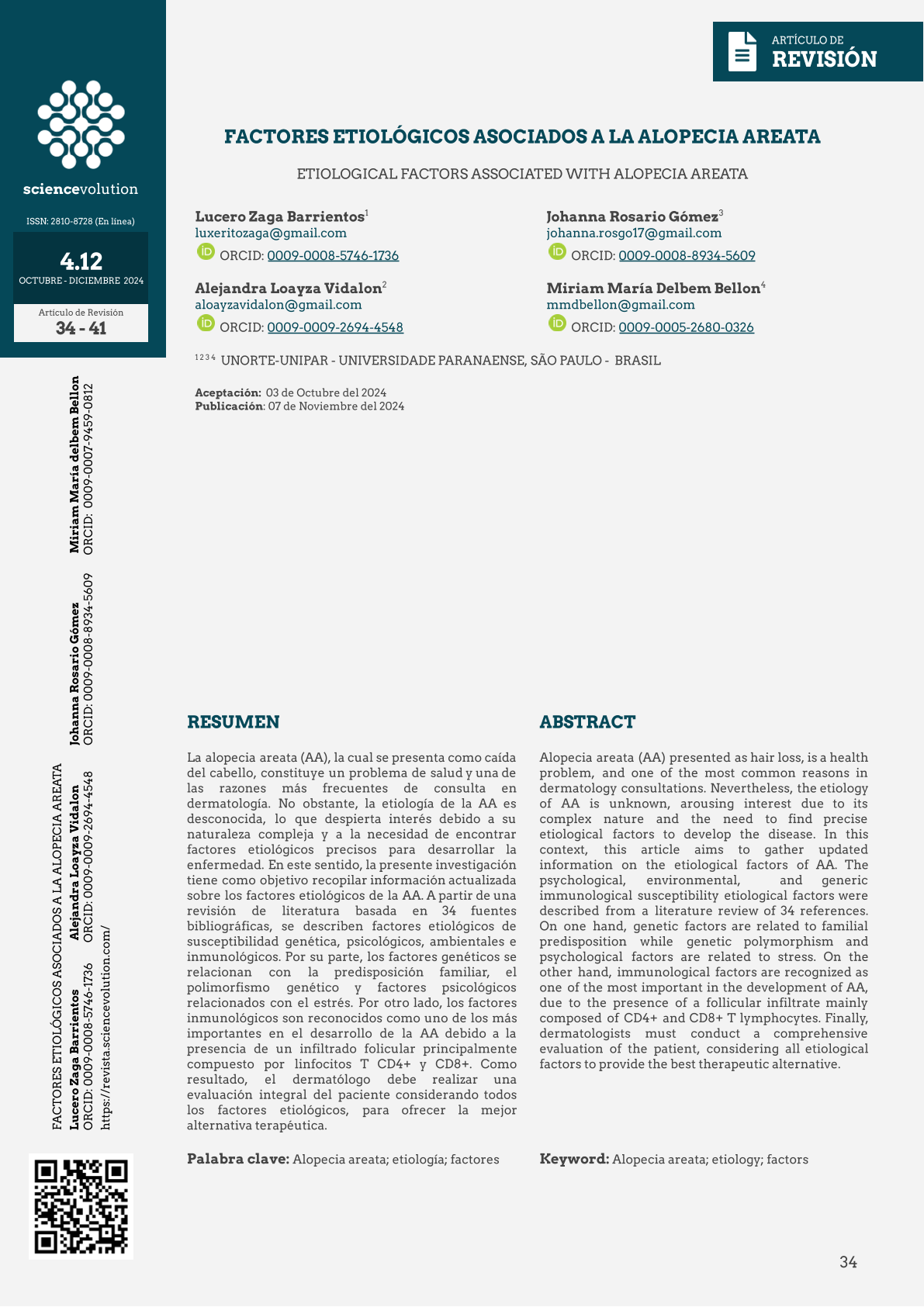 Portada de artículo: FACTORES ETIOLÓGICOS ASOCIADOS A LA ALOPECIA AREATA