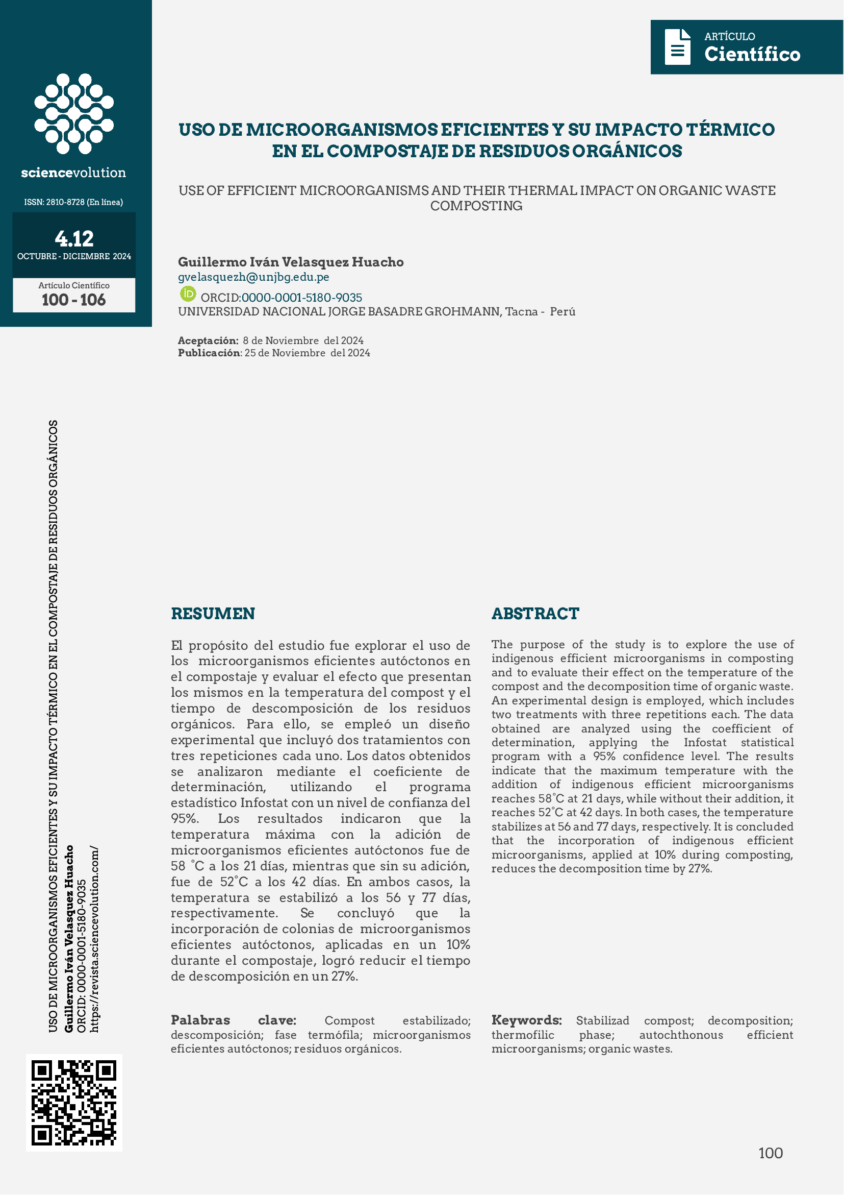 Portada Uso de microorganismos eficientes y su impacto térmico en el compostaje de residuos orgánicos