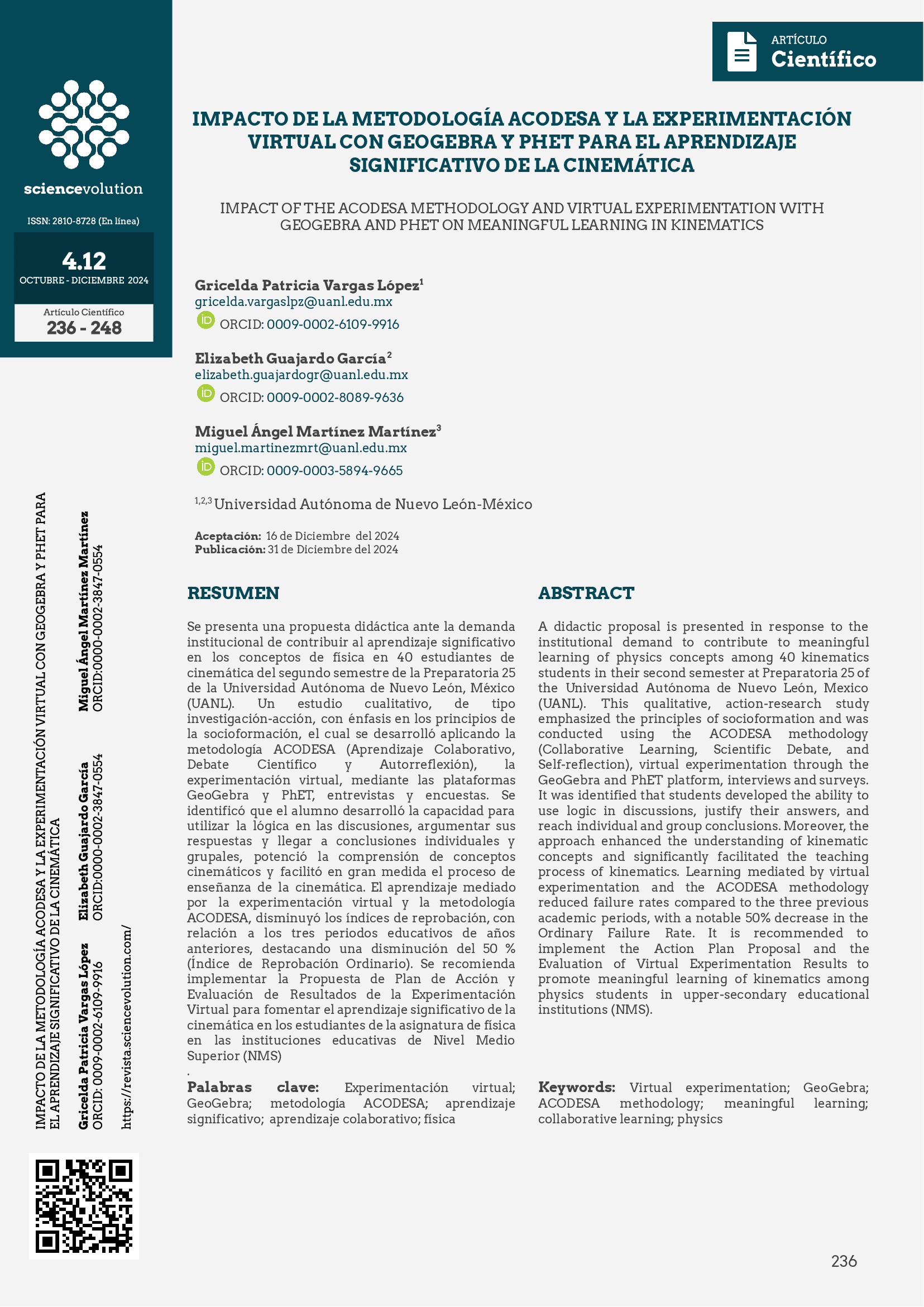 IMPACTO DE LA METODOLOGÍA ACODESA Y LA EXPERIMENTACIÓN VIRTUAL CON GEOGEBRA Y PHET PARA EL APRENDIZAJE SIGNIFICATIVO DE LA CINEMÁTICA