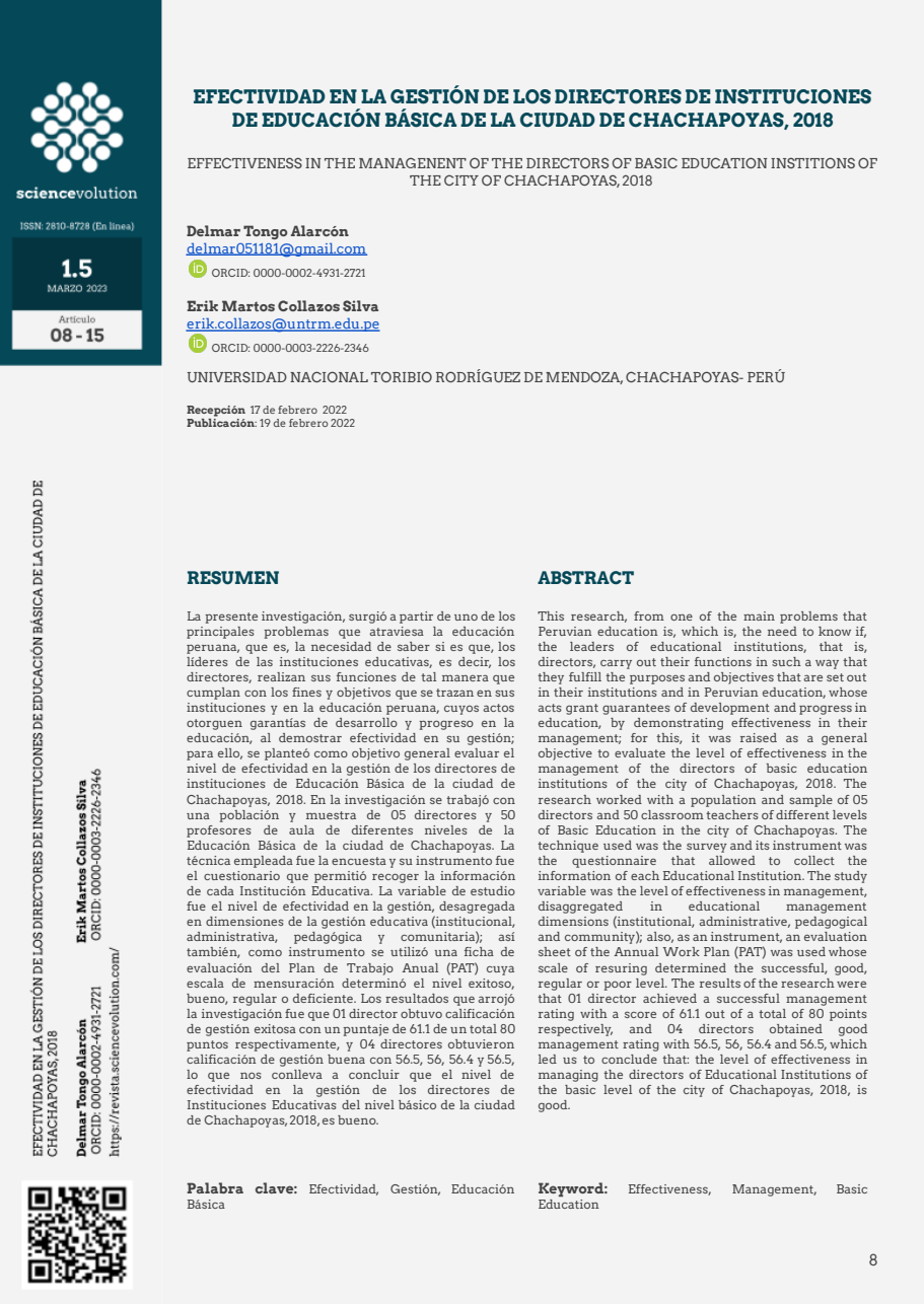 VOLUMEN 1.5 2023 8-15 PORTADA EFECTIVIDAD EN LA GESTIÓN DE LOS DIRECTORES DE INSTITUCIONES...