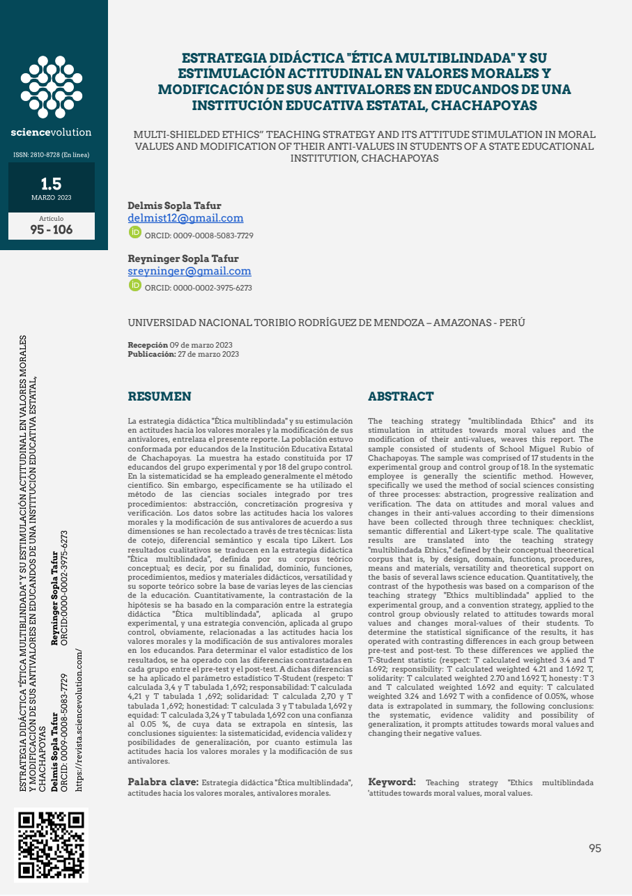 ESTRATEGIA DIDÁCTICA "ÉTICA MULTIBLINDADA" Y SU ESTIMULACIÓN ACTITUDINAL EN VALORES MORALES Y MODIFICACIÓN DE SUS ANTIVALORES EN EDUCANDOS DE UNA INSTITUCIÓN EDUCATIVA ESTATAL, CHACHAPOYAS PORTADA