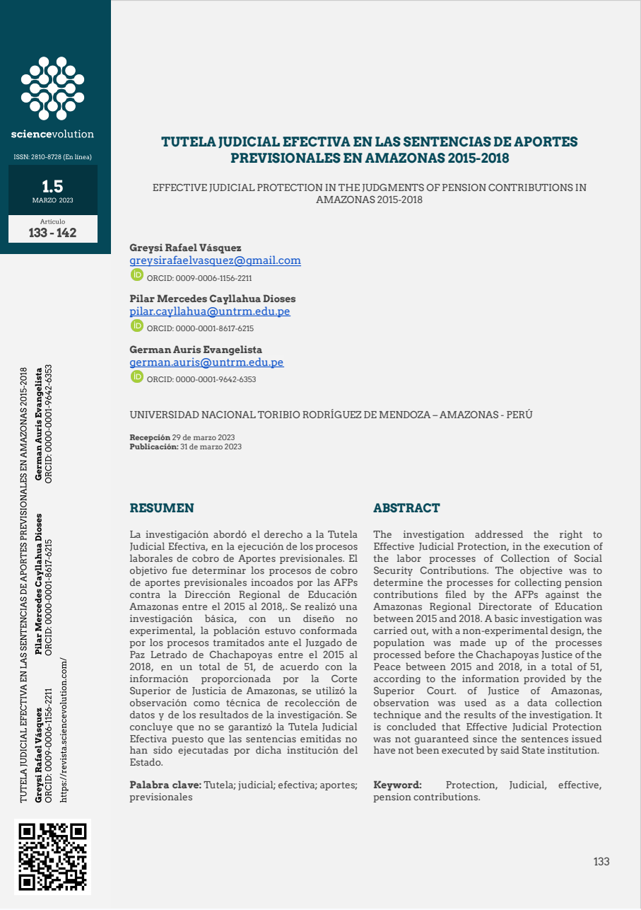 TUTELA JUDICIAL EFECTIVA EN LAS SENTENCIAS DE APORTES PREVISIONALES EN AMAZONAS 2015-2018 PORTADA