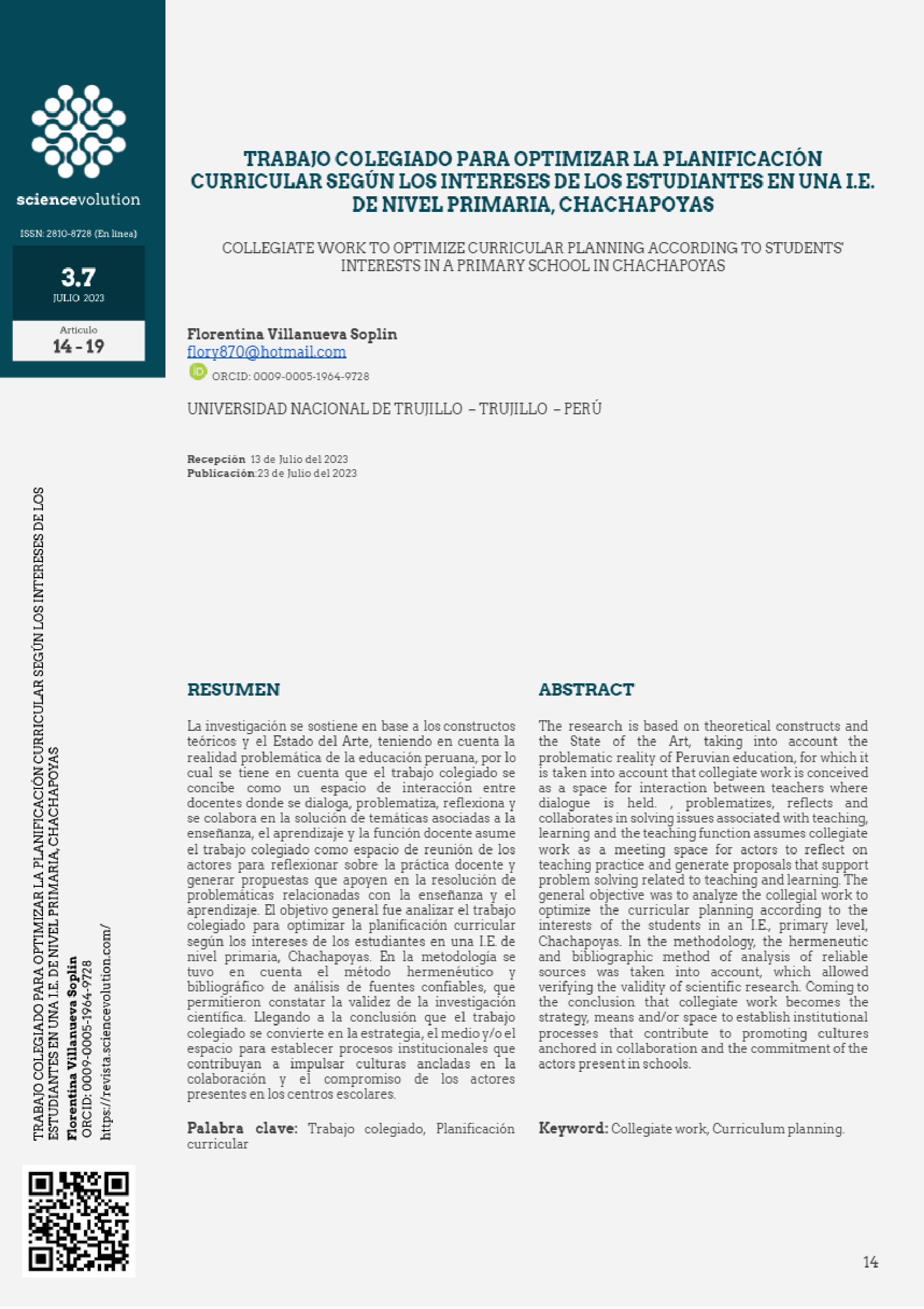 Portada - Trabajo colegiado para optimizar la planificación curricular según los intereses de los estudiantes en una i.e. de nivel primaria, chachapoyas