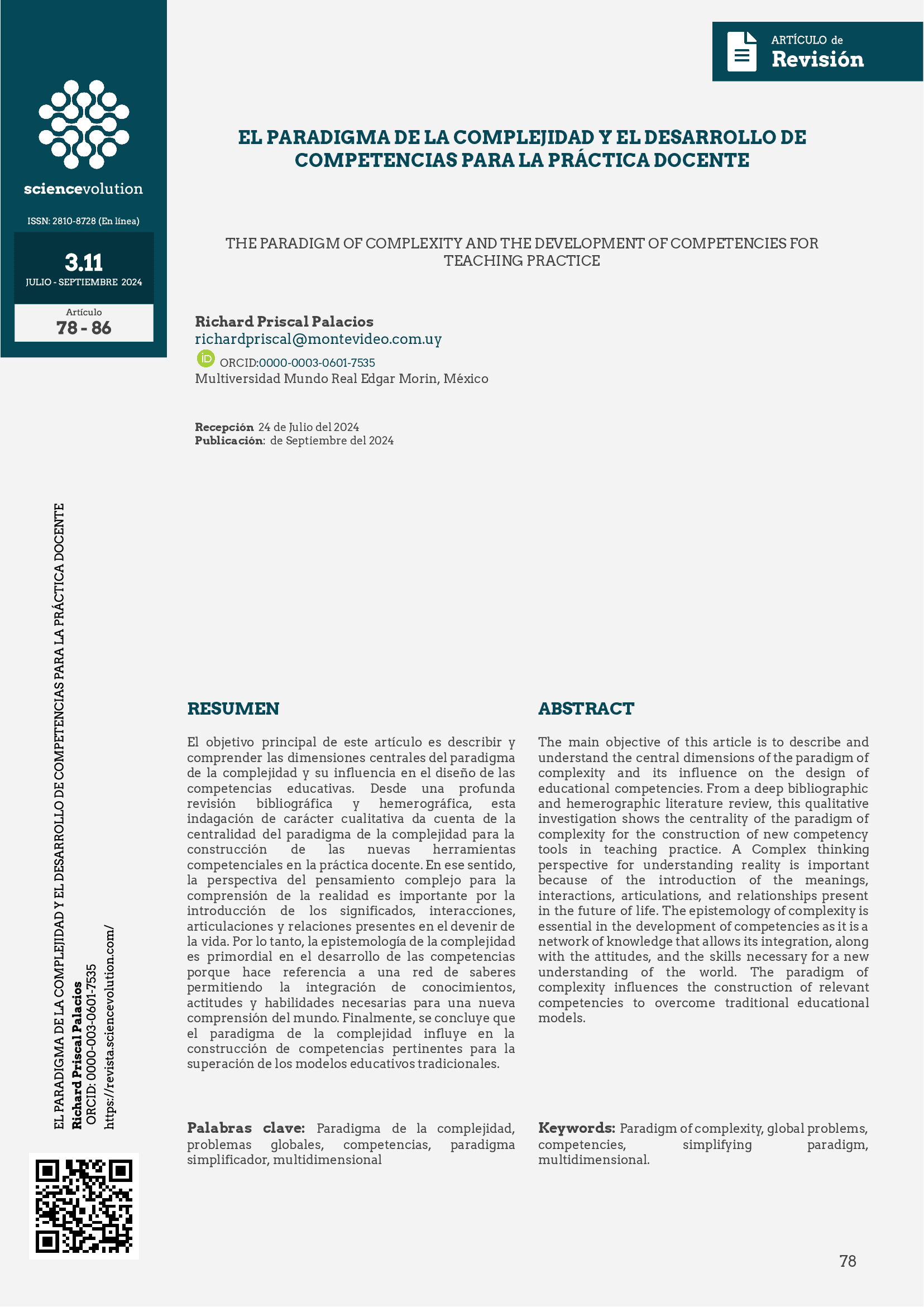 El Paradigma de la Complejidad y el desarrollo de competencias para la práctica docente PORTADA