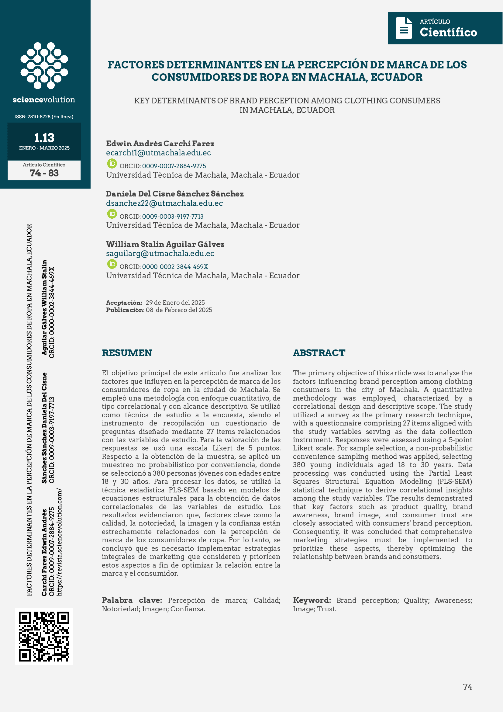 FACTORES DETERMINANTES EN LA PERCEPCIÓN DE MARCA DE LOS CONSUMIDORES DE ROPA EN MACHALA, ECUADOR PORTADA
