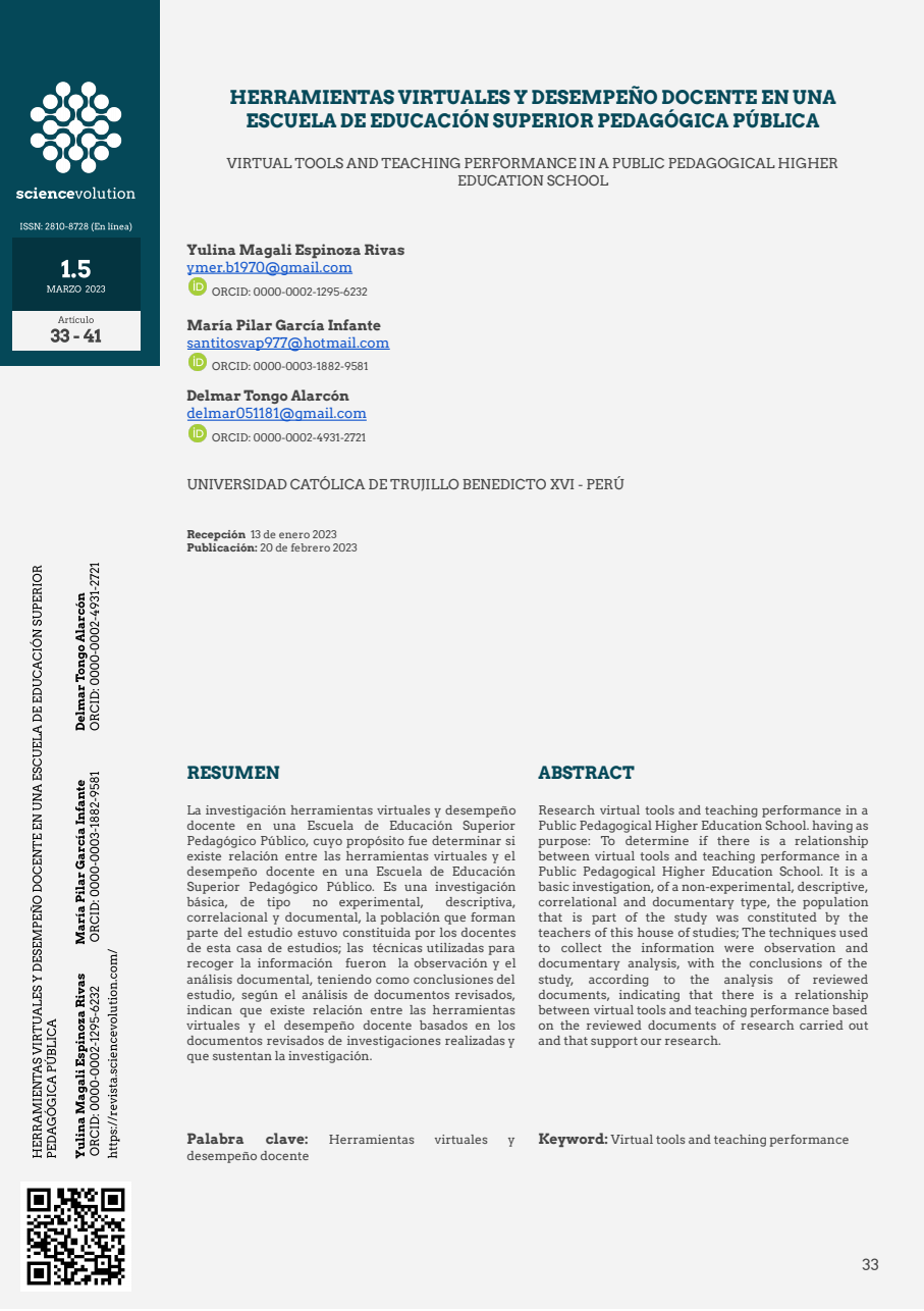 V1.5 33-41 PORTADA HERRAMIENTAS VIRTUALES Y DESEMPEÑO DOCENTE EN UNA ESCUELA DE EDUCACIÓN SUPERIOR PEDAGÓGICA PÚBLICA