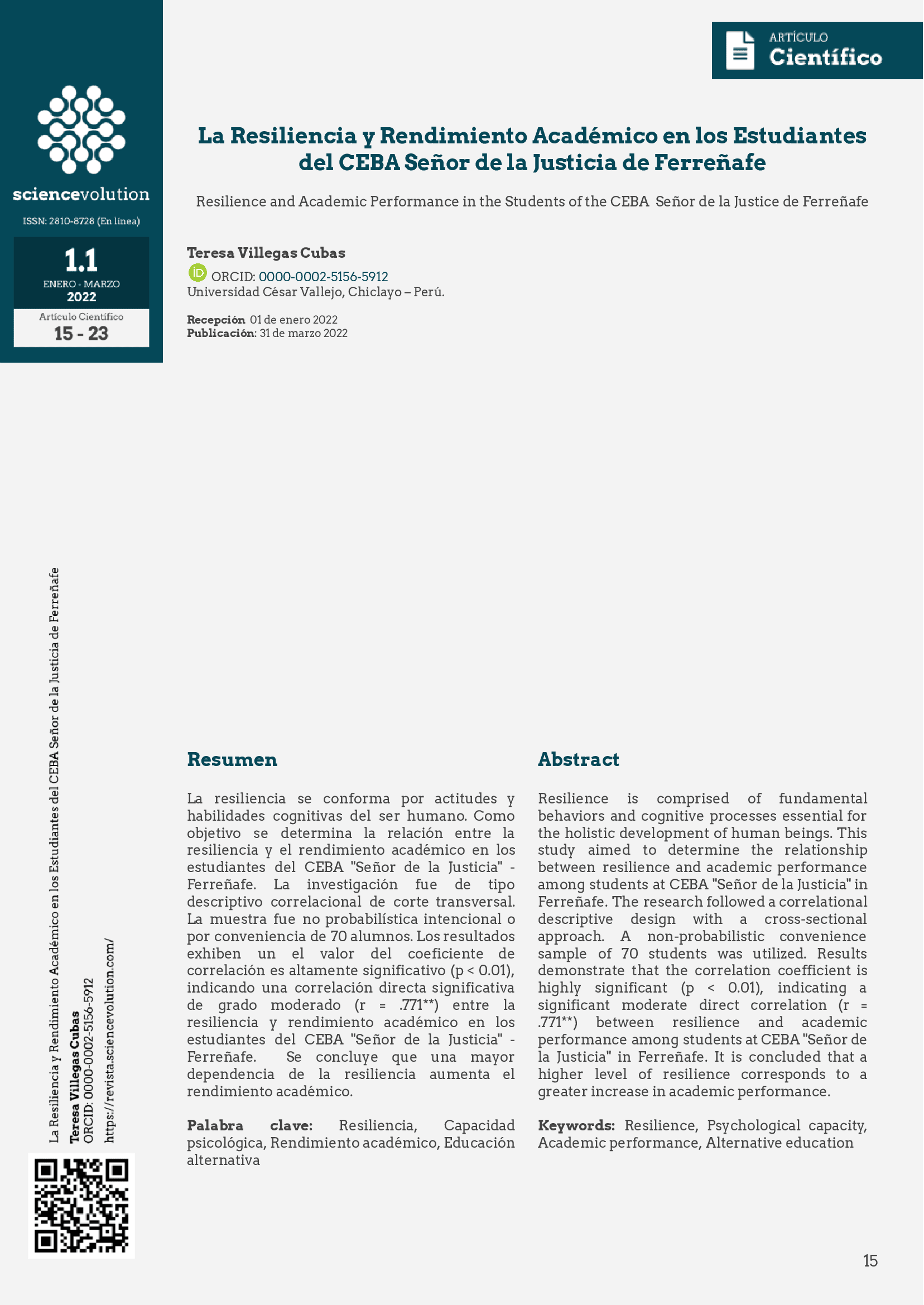 Revista Sciencevolution v1.1 2022 15-23 Portada