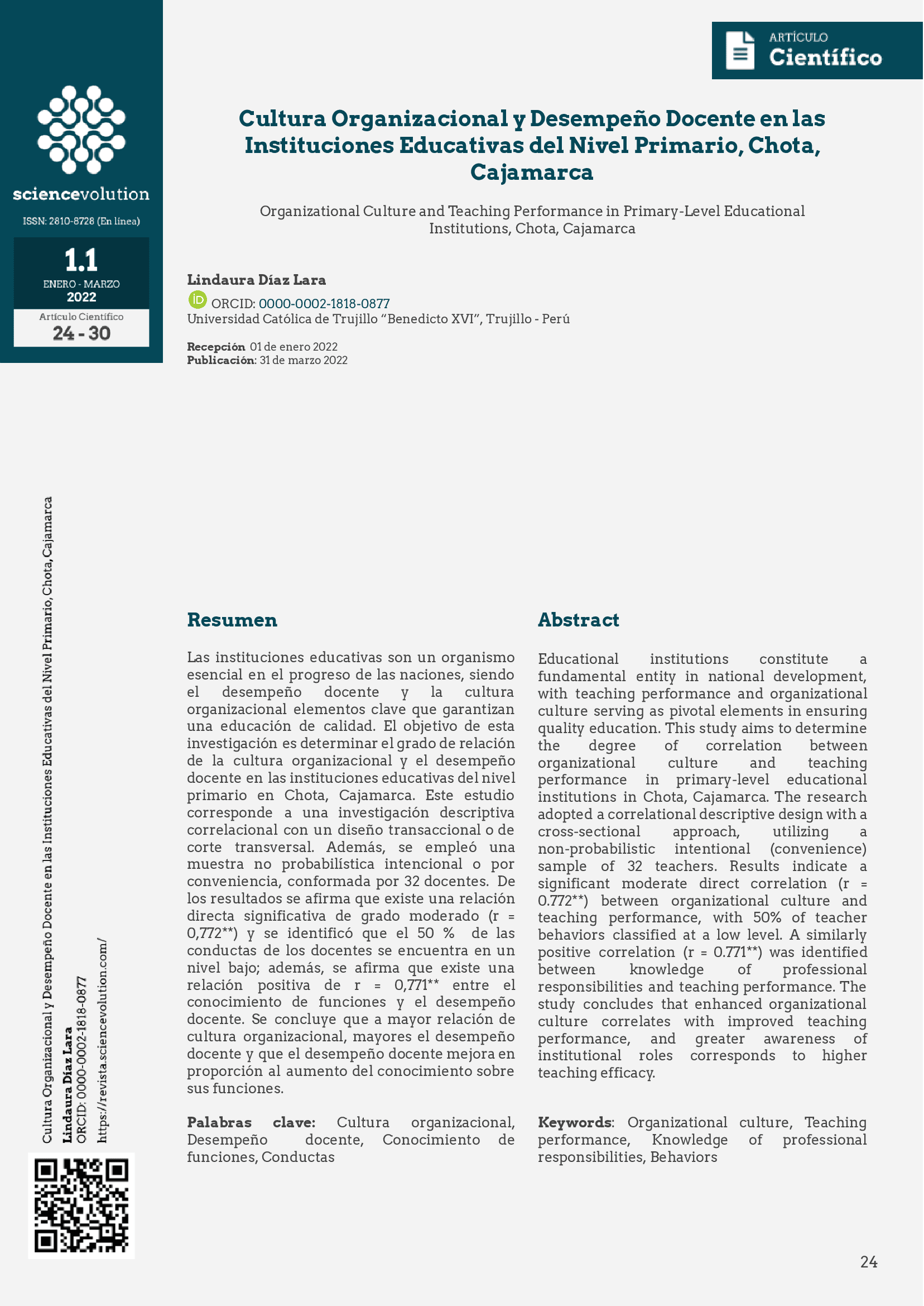 Revista Sciencevolution v1.1 2022 24-30 Portada